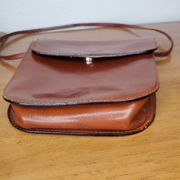 VTG 90s Cognac Brown Leather Shoulder Bag Purse Boho Western Made in Italy - Picture 11 of 12